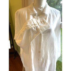 NWT Laura Ashley Womens White Button Down Shirt 3x Casual Work Coastal Roomy